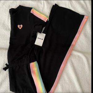 Hurley Girls Black, Short Sleeve Jumpsuit rainbow striped detail